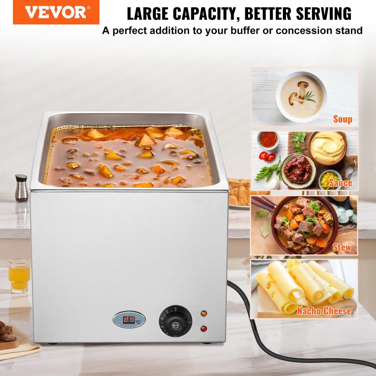 Commercial Food Warmer 19QT Bain Marie 1200W Electric Buffet Warmer Steam Table Food Warmer Countertop Stainless Steel Food Warmer Wet Or Dry Use For Parties, Catering And Restaurant