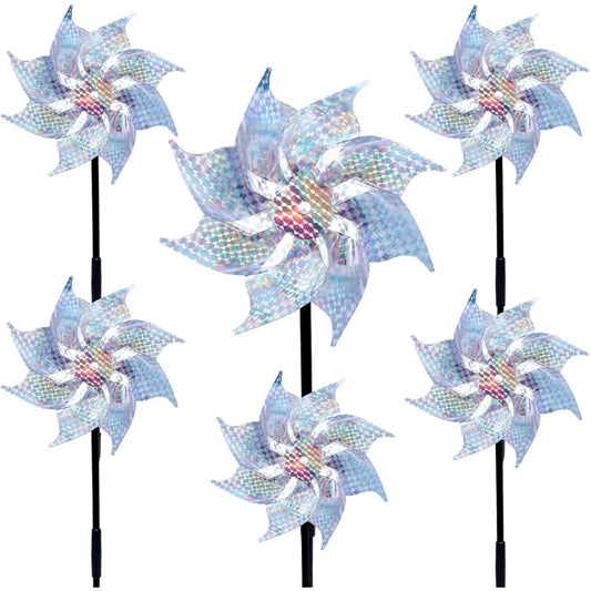 Set Of 6 Wind Turbines For Bird Deterrence, Garden Wind Turbines, Silver Bird Scare Windmills, 52 X 19 Cm, Reflective Wind Turbines, Creative Garden Decor For Balconies, Orchards, Yards, And Parks