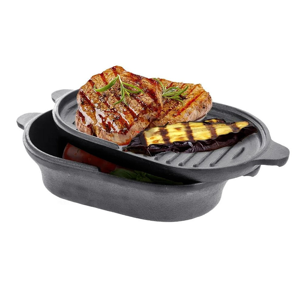 Home 2 In 1 Cast Iron Pot Dutch Oven Stew Pot Skillet Fry Lid Camping Pan Pot UK