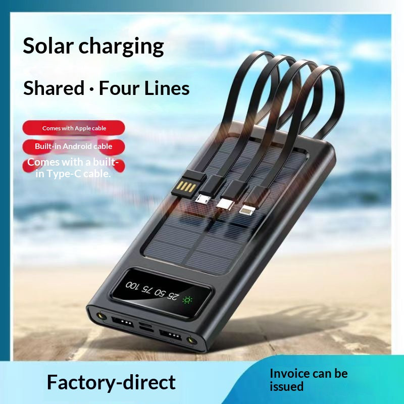 Portable Solar Power Bank With Built-in Cable Ultra-high Capacity For On-the-go Charging