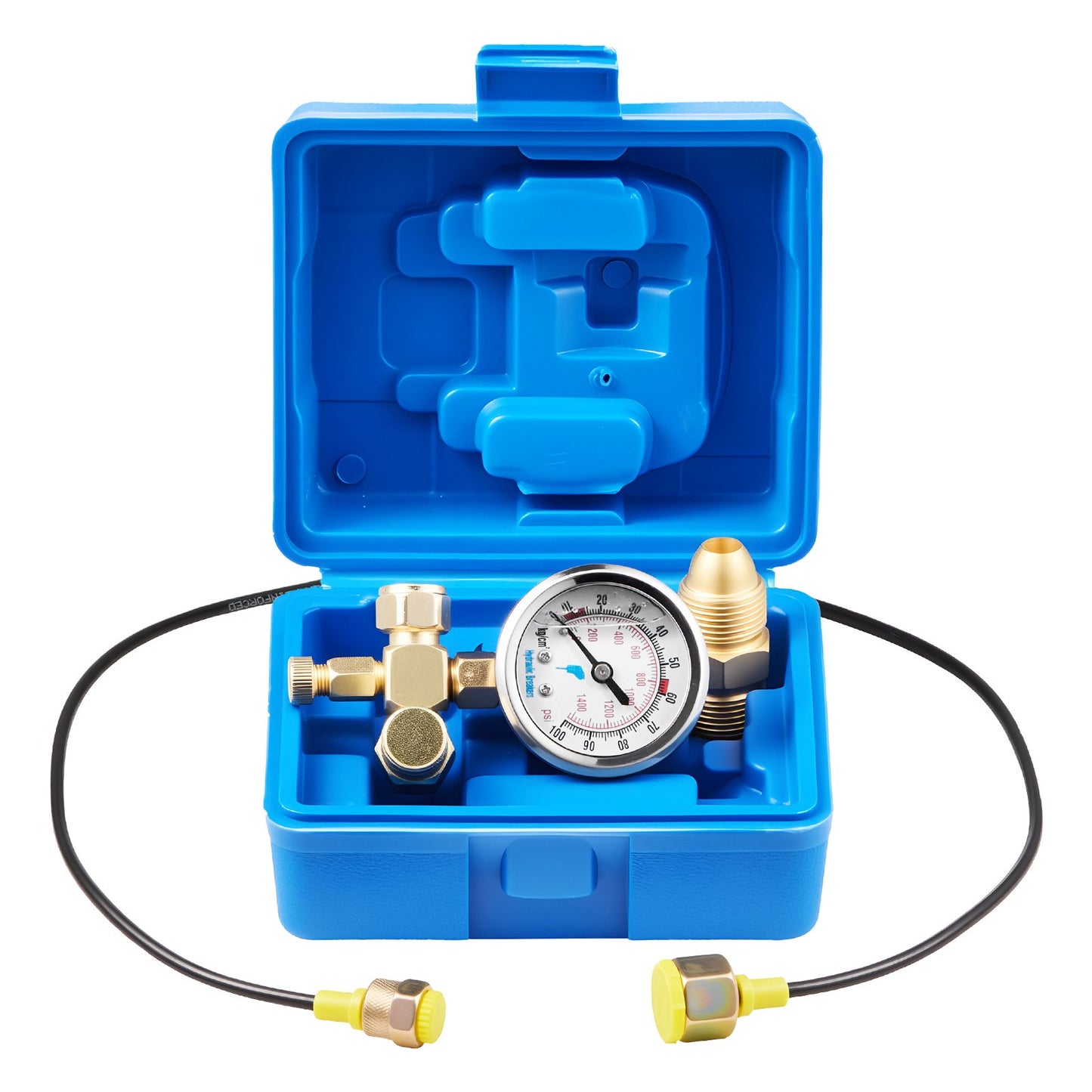Hydraulic Nitrogen Accumulator Charging Kit, 0-1420 PSI Nitrogen Fill Kit, Pressure Test System With 1 Pressure Gauge, 1 Gas Hose, 1 Valve Body And 1 CGA580 Adapter For Construction Machinery