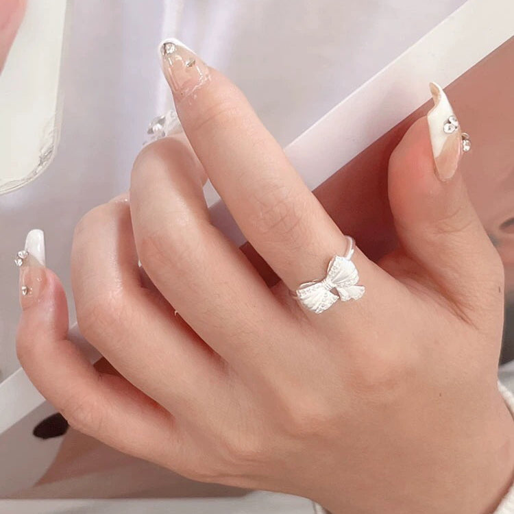 1pcs 990 Sterling Silver Sparkling Bow Statement Ring, Elegant Romantic Style, Ideal For Birthdays & Holiday Gifts