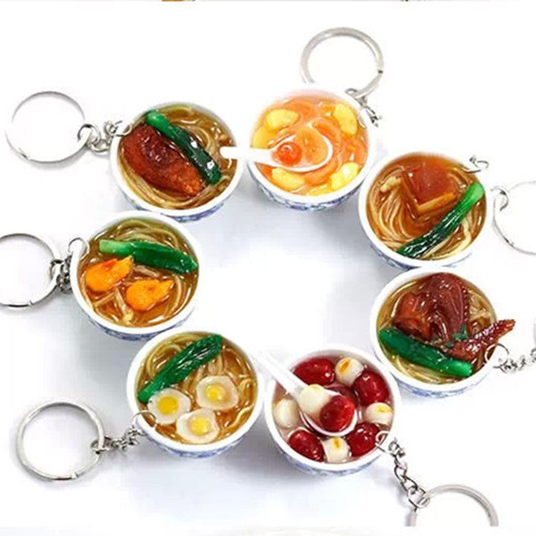 Artificial Food Pendant PVC Egg Noodle Keychain