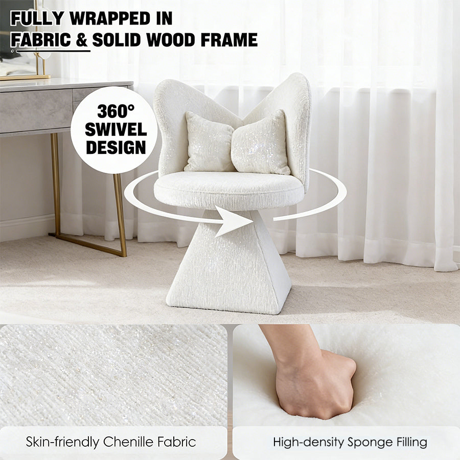 Vanity Chair With Butterfly Back Swivel Accent Chair Dining Chairs Makeup Stool For Bedroom Dressing Table Suitable For Living Room Dining Room Study Recreational Areas WHITE