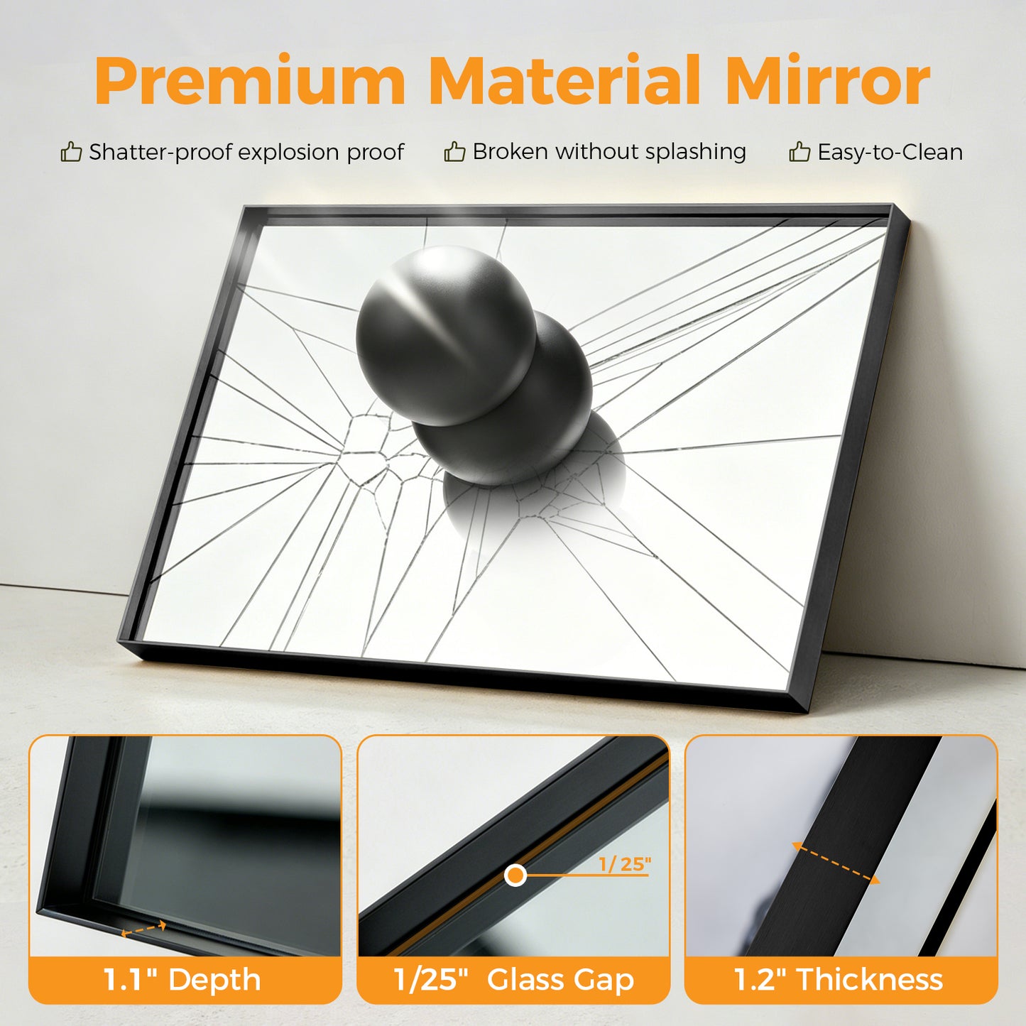 Bathroom Mirror, With Brushed Aluminum Frame, Rectangular Design, Square Corners At All Four Sides, Suitable For Wall Decoration In Home.