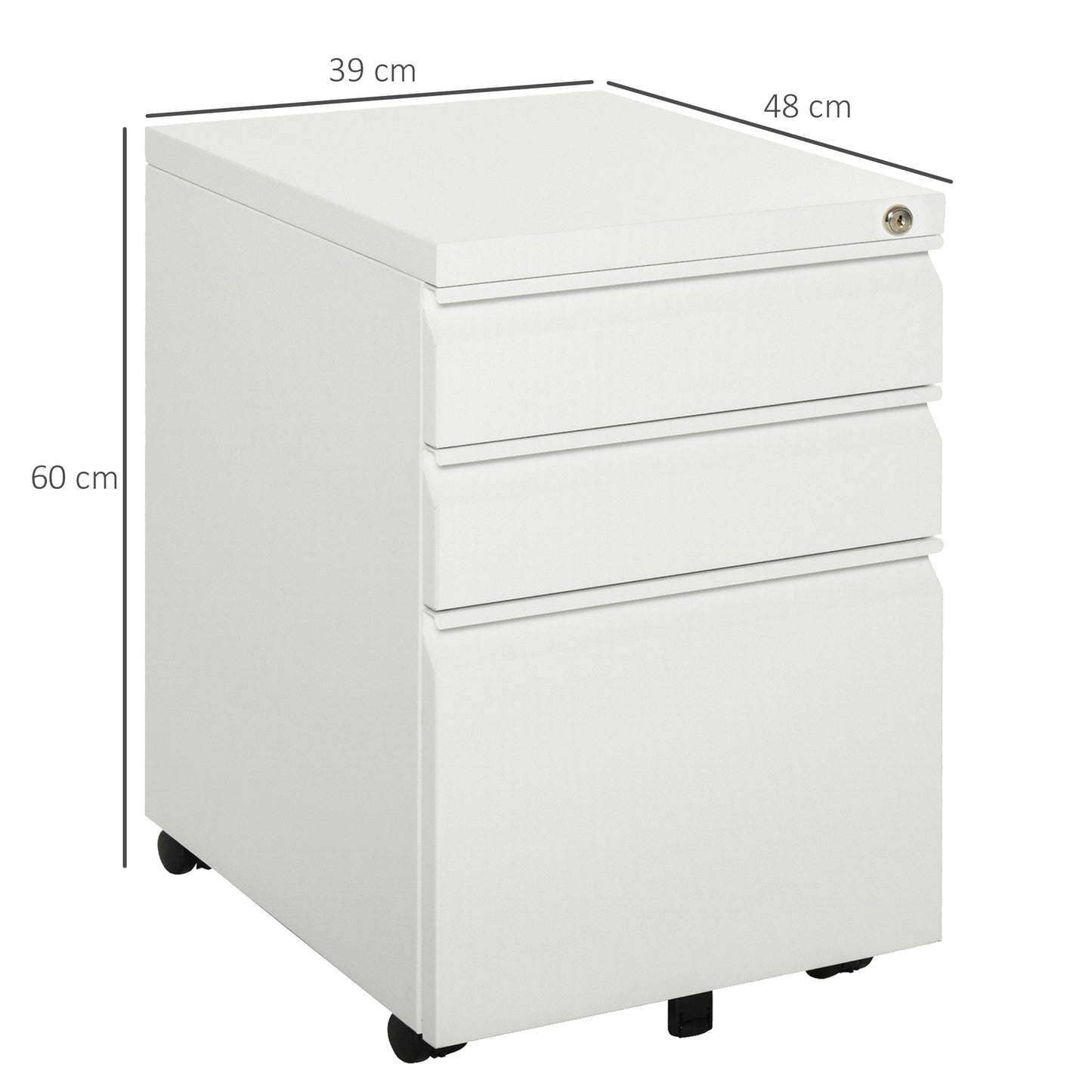 Vinsetto 3 Drawer Filling Cabinet, Mobile Metal File Cabinet With Anti-tilt Design For Letter, A4, Legal Size, White