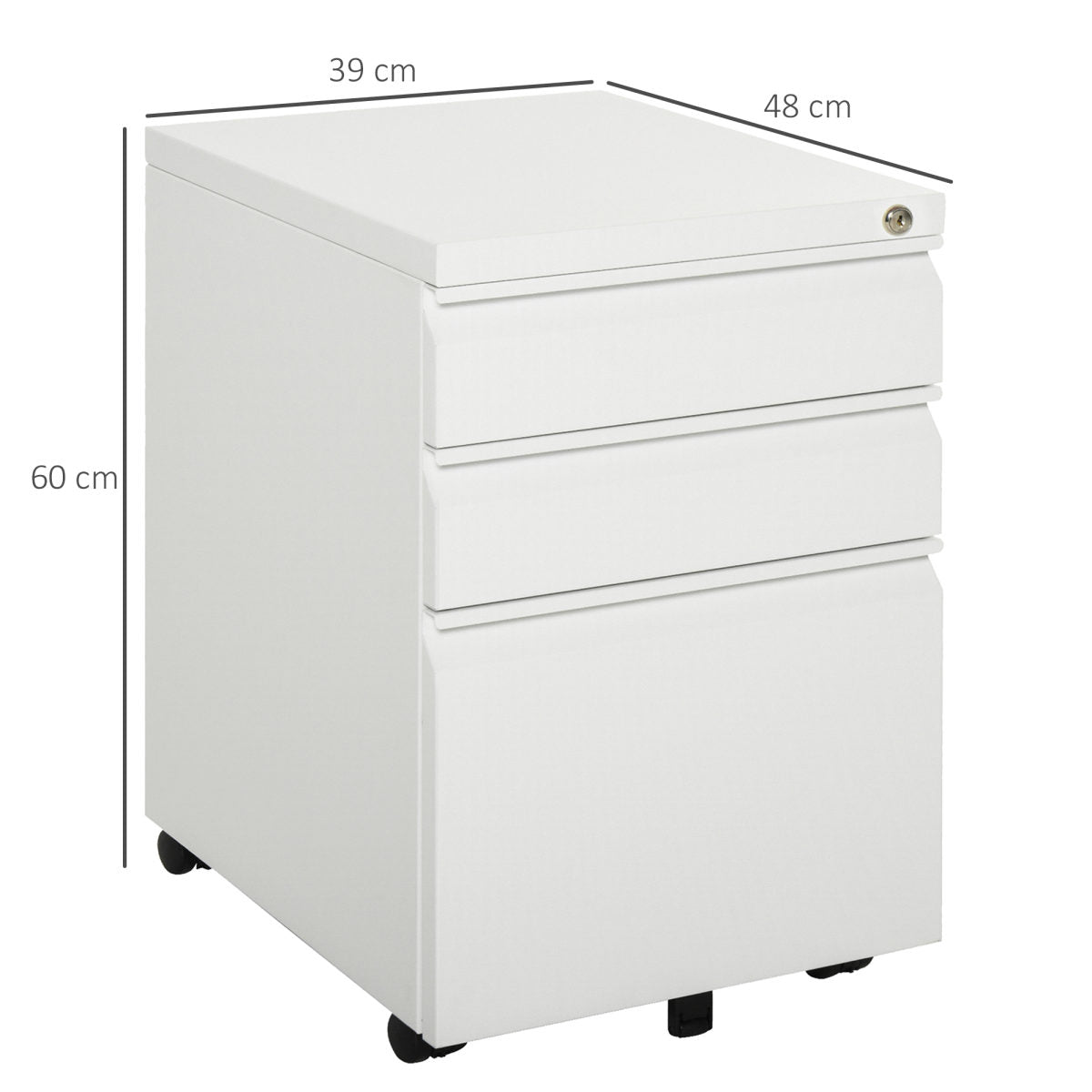 Vinsetto 3 Drawer Filling Cabinet, Mobile Metal File Cabinet With Anti-tilt Design For Letter, A4, Legal Size, White