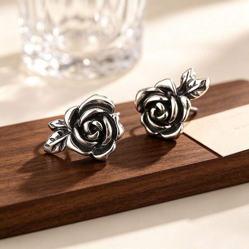 Retro Rose Flower Stud Earrings Fashionable Trendy High-End And Elegant Ear Accessories
