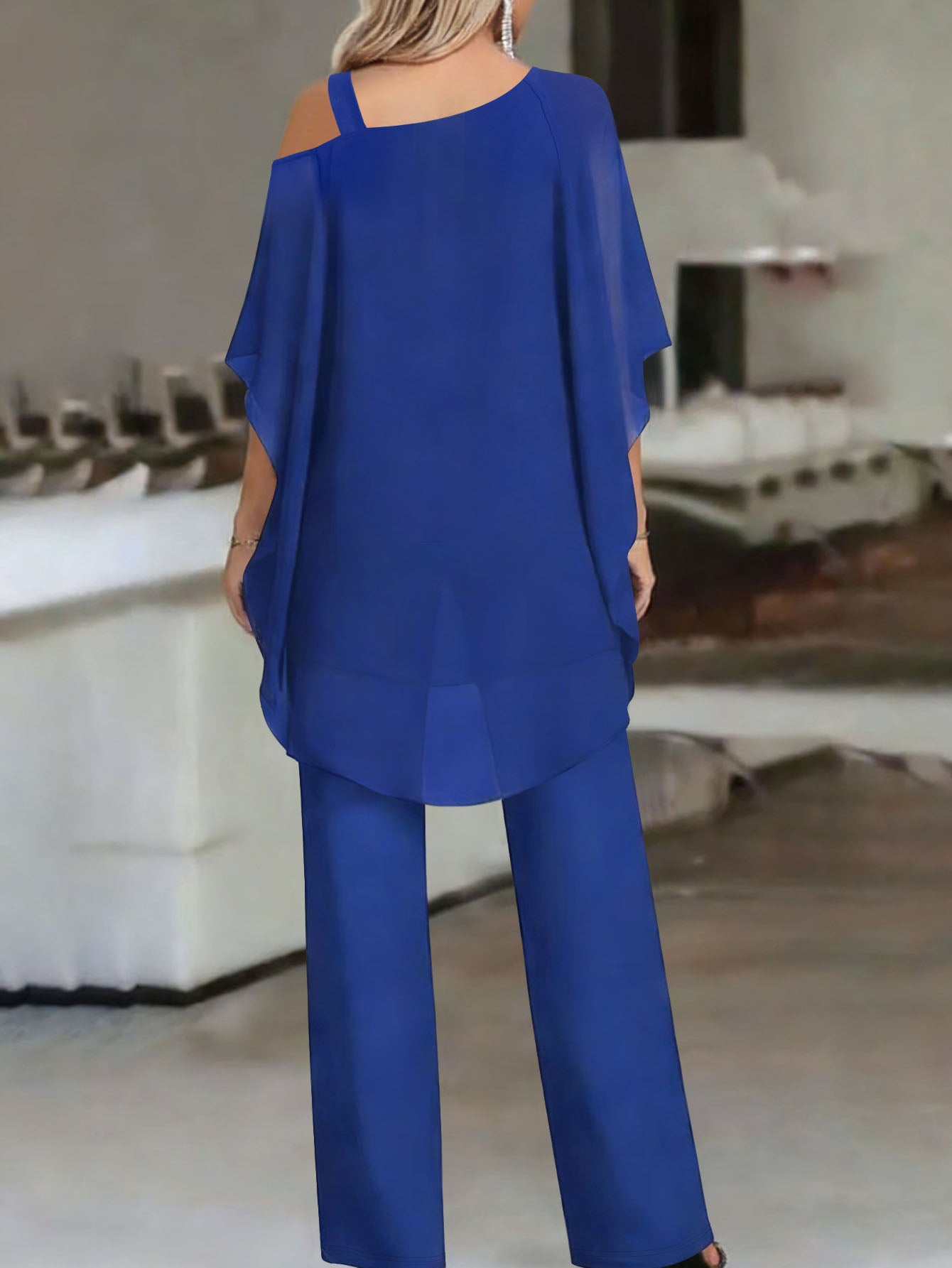 Cold Shoulder Asymmetrical Ruffle Blouse & High Waist Wide Leg Pants Set For Women Casual Elegant Two Piece Outfit Casual Office Wear