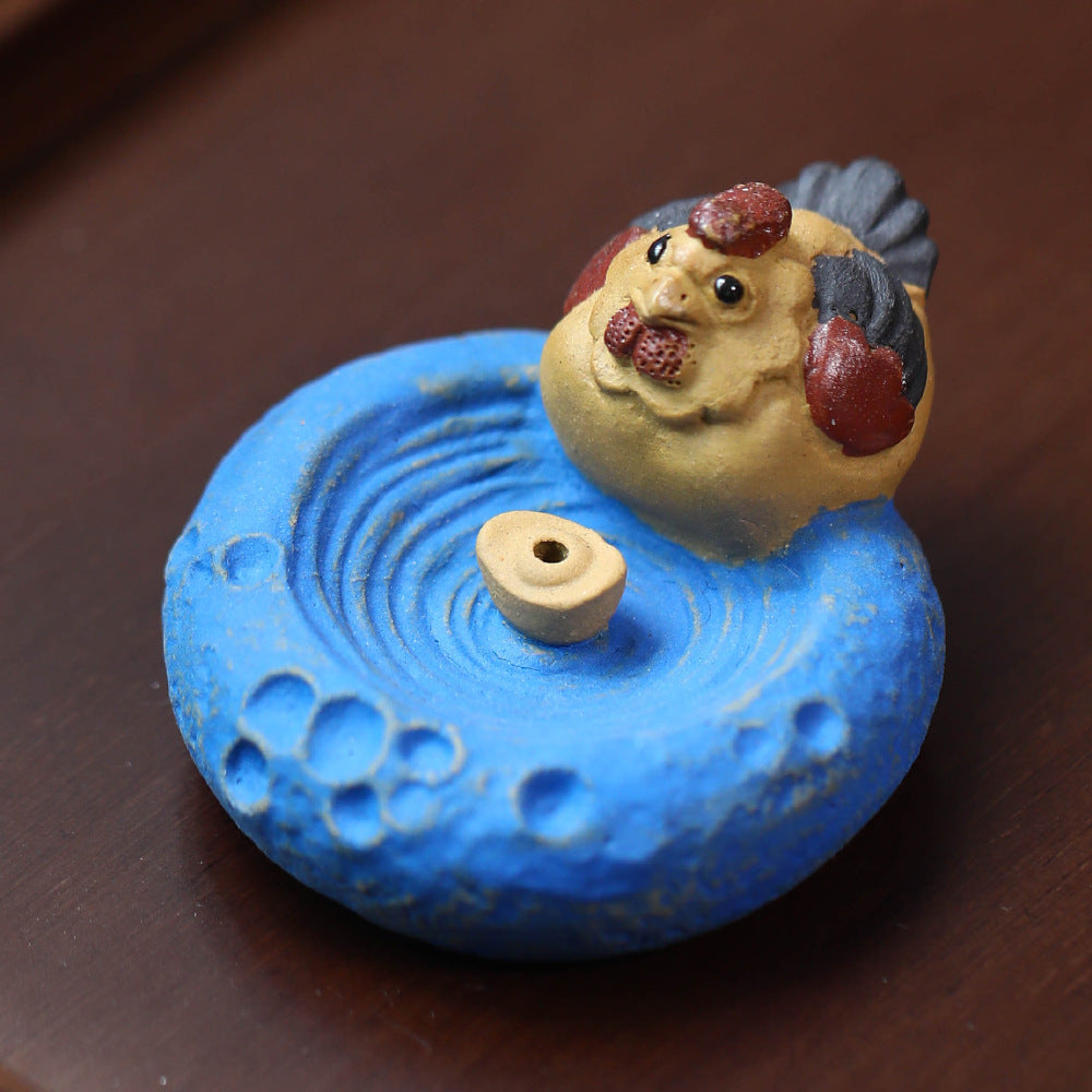 Purple Clay Tea Pet Sheep Ornament Handmade Zodiac Incense Holder