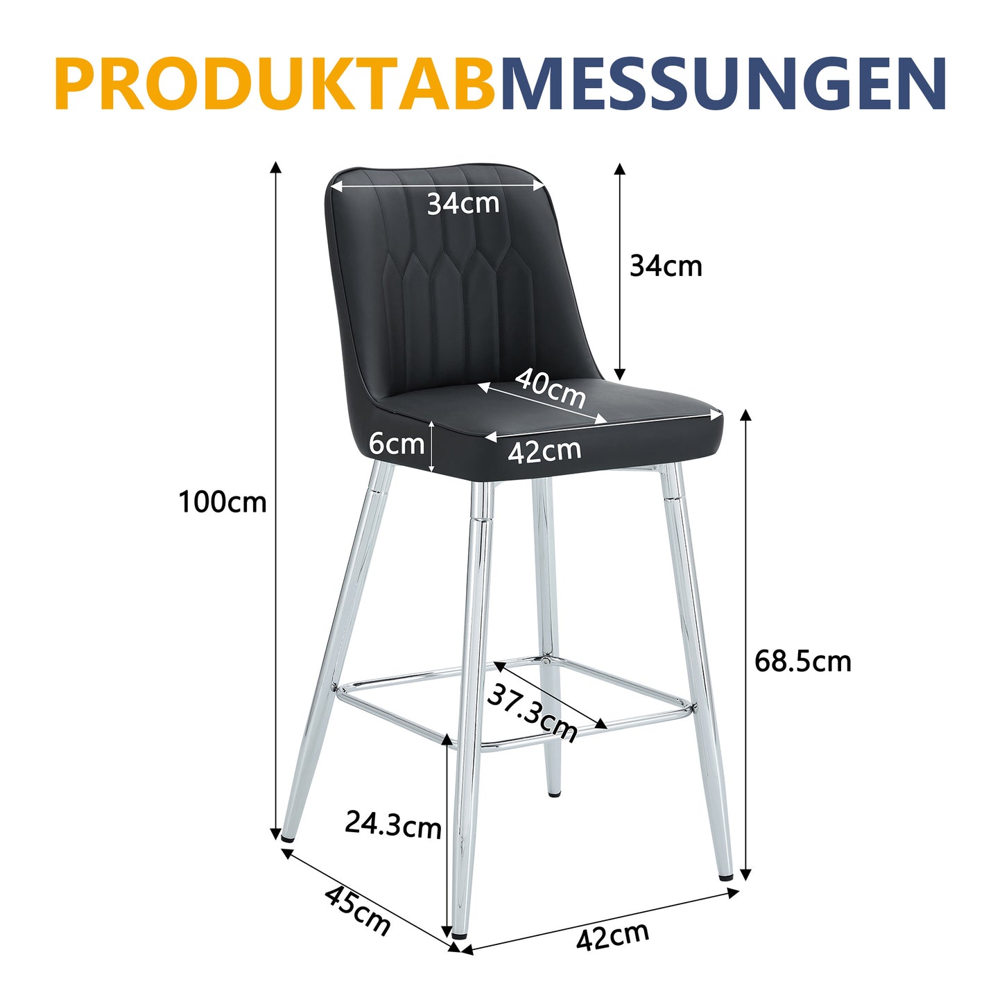 Set Of 2 Bar Stools, 100 Cm High, Black PU Leather With Silver-coloured Metal Frame And Comfortable Footrest. Available In Several Colours  The Ideal Choice For Your Home Bar.