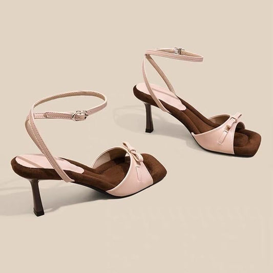 2026 New Women Bow One-Strap Wedge Heel Sandals, Luxury Chic Square Toe Summer Sandals
