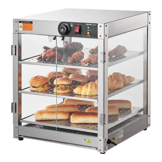 3-Tier Commercial Food Warmer Display Countertop Pizza Cabinet With Light