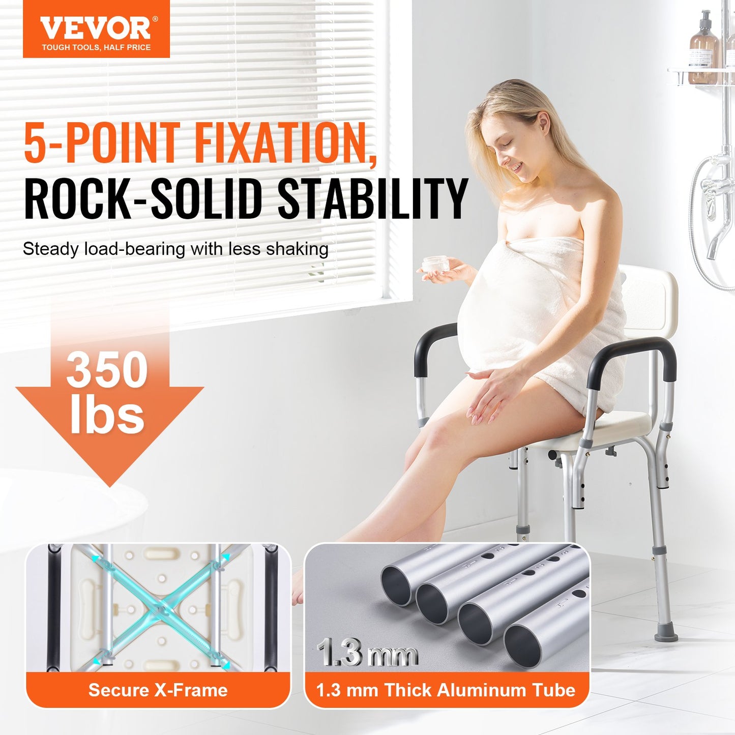 Shower Chair, Shower Seat With Back, Adjustable Height Shower Stool, Shower Chair For Inside Shower Bathtub, Non-slip Bathroom Bench Bath Chair For Elderly Disabled Handicap, 350 LBS Capacity