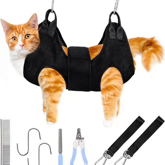 Cat Grooming Hammock Kit For Cats Dogs Up To 12 Lb, Hanging Harness And Sling For Nail Trimming, Includes Clippers Trimmer