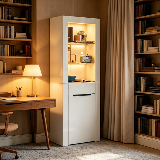 N625P216796797WVitrine With App LED Lights Bookcase Filing Cabinet Standing Display Cabinet Storage Cabinet With Shelves Display Cabinet Kitchen Cabinet Bookcase For Kitchen Living Room Office Dining