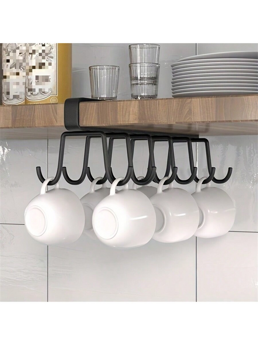 Kitchen cabinet double row hooks-black-1 pack