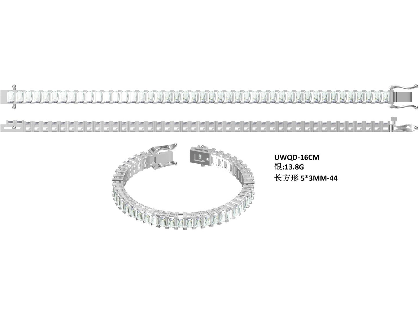 S925 Sterling Silver 5x3mm Baguette Cut Moissanite Tennis Bracelet D Color VVS1 16-18-20cm GRA Certified Platinum Plated Gift Box