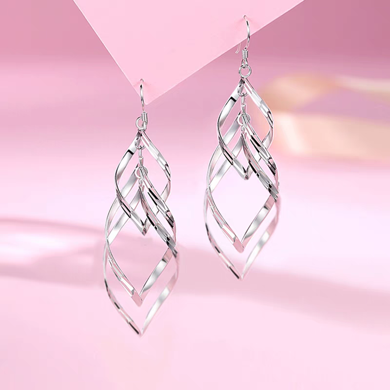 1 Pair 999 Sterling Silver Long Spiral Twisted Drop Earrings, Minimalist & Elegant, Perfect For Daily, Party & Dating, Ideal Valentine's Gift