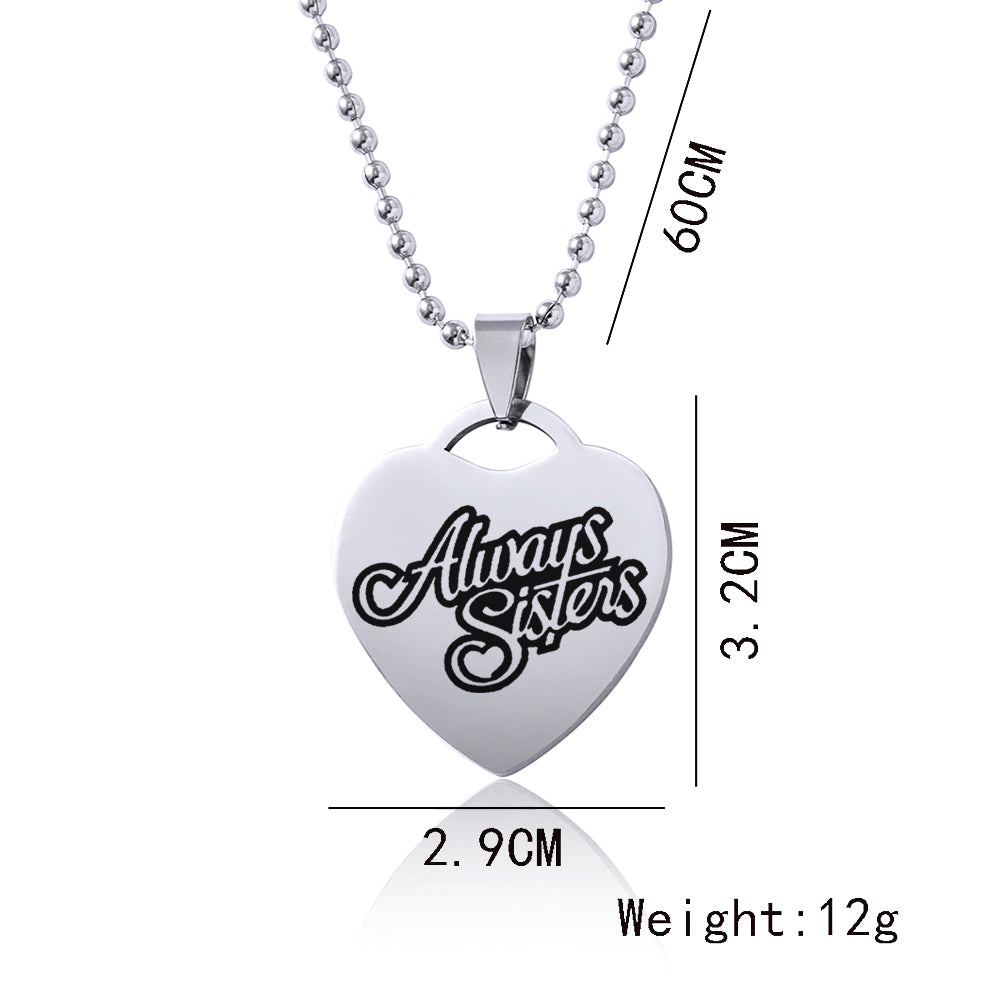 Sisters Heart Pendant Necklace For Women Girls Best Friends