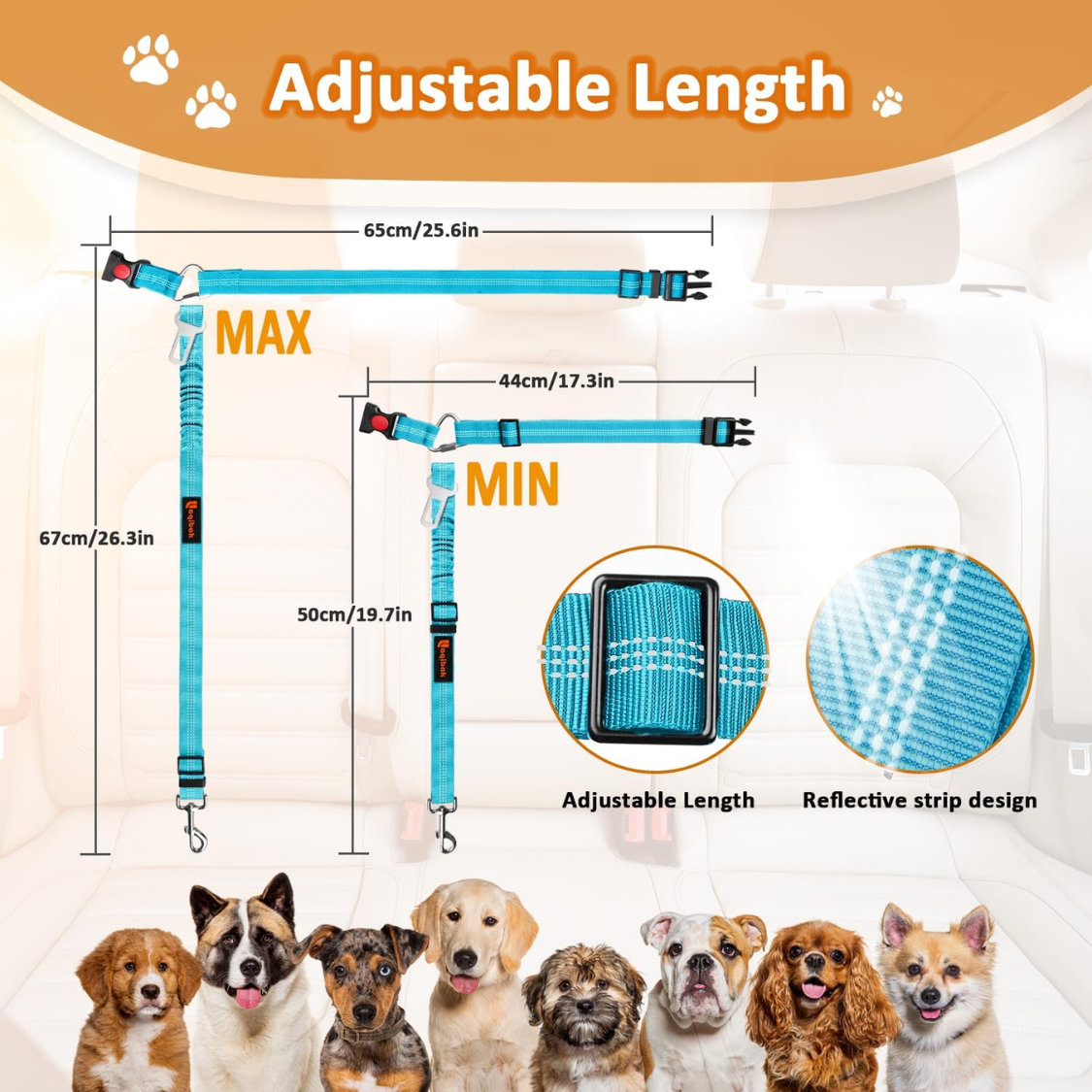 Removable Dog Seat Belt Harness For Car, 3 In 1 Pet Dog Car Seatbelt Leash, Retractable Restraint Secures To Vehicle Headrest