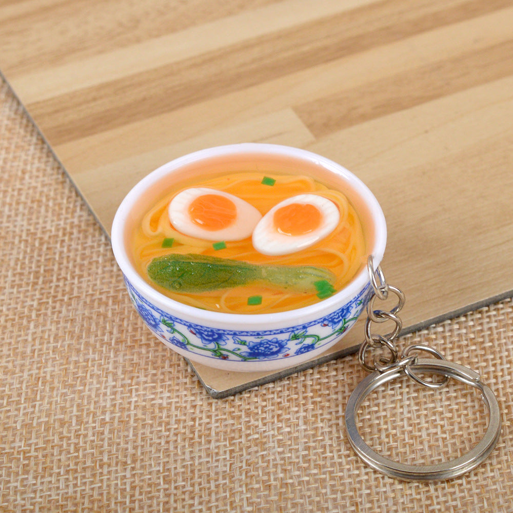 Artificial Food Pendant PVC Egg Noodle Keychain