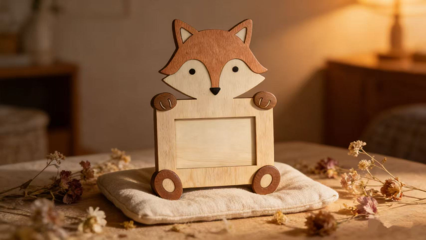 Cute Animal Wooden Photo Frame, Lion Bear Fox 3D Wood Picture Frame, Baby Kids Tabletop Photo Holder Gift