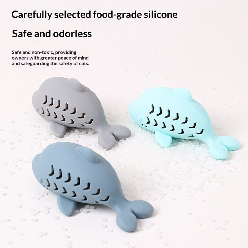 Cat Food-dispensing Bite-resistant Silicone Toy In The Shape Of A Cute Little Fish For Pets
