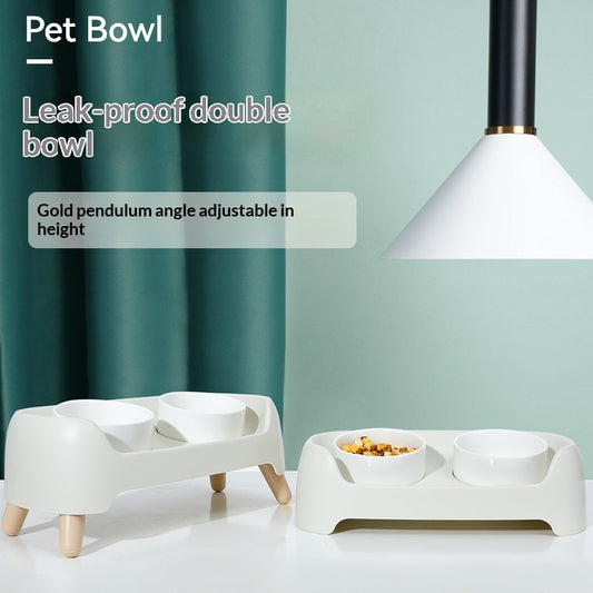 Ceramic Cat Bowl Pet Drinking And Feeding Double Bowl