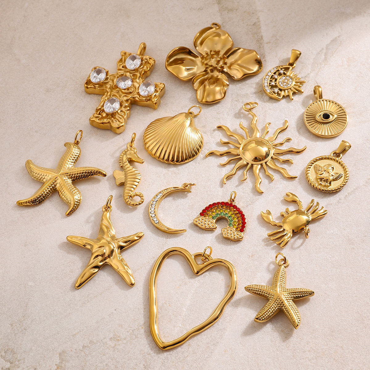 18K Gold Stainless Steel Three-dimensional Solar Oil Pressure Parts Ornament Oversized Accessories
