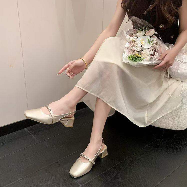 Women Fashion Square Toe High Heels, Comfortable Height Increasing Shoes For Petites, French Closed Toe Backless Sandals, New Arrival Summer 2026