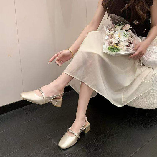 Women Fashion Square Toe High Heels, Comfortable Height Increasing Shoes For Petites, French Closed Toe Backless Sandals, New Arrival Summer 2026