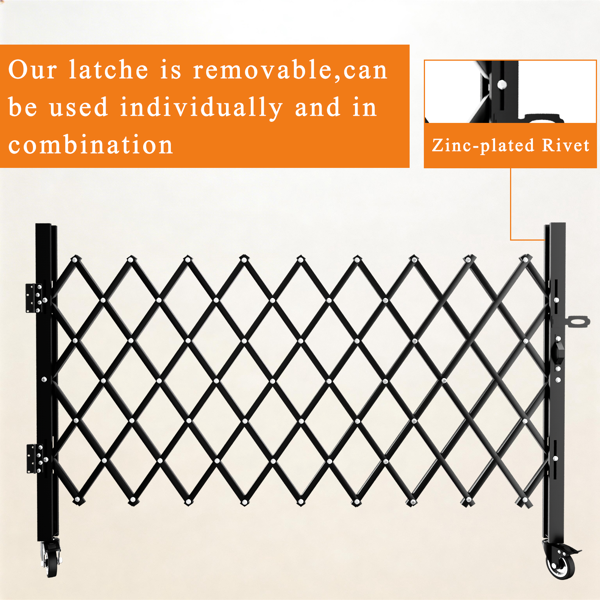Foldable Security Gate, Expandable Safety Barrier With 360degree Swivel Casters Lockable Design, Portable Mobile Rolling Barricade For Garage, Warehouse, Driveway And Pool Areas 87inH X 85in W