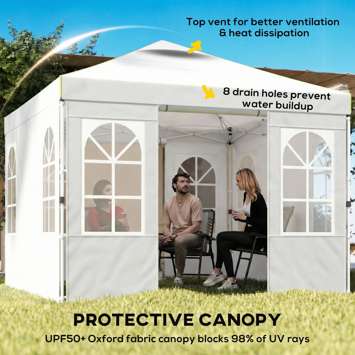 9.6 x 9.6 ft Pop Up Canopy Tent with Sidewalls, One Push Setup, UPF50+ Portable Instant Canopy Shelter, White