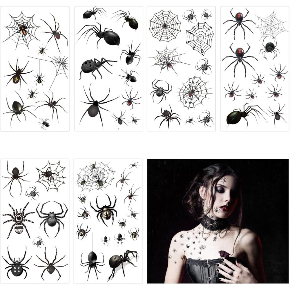 12 Sheets Of Temporary Black Spider Designs: Spooky Spider Web Stickers For Halloween, Masquerade, Carnival, Party, And Punk Gifts