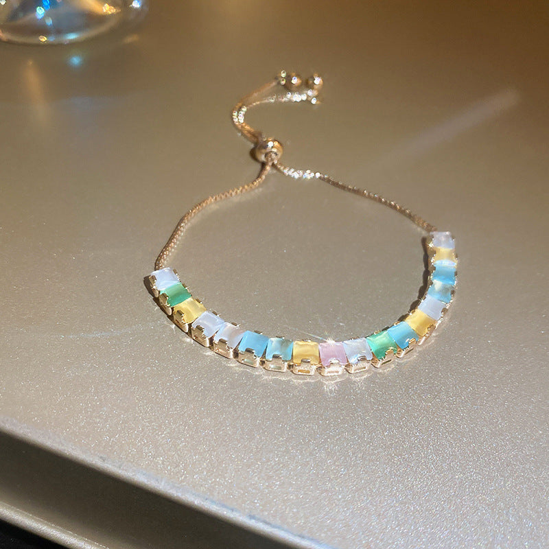 Korean Ins Rhombus Zircon Bracelet For Women  Ethereal Bangle Wedding Party Jewelry