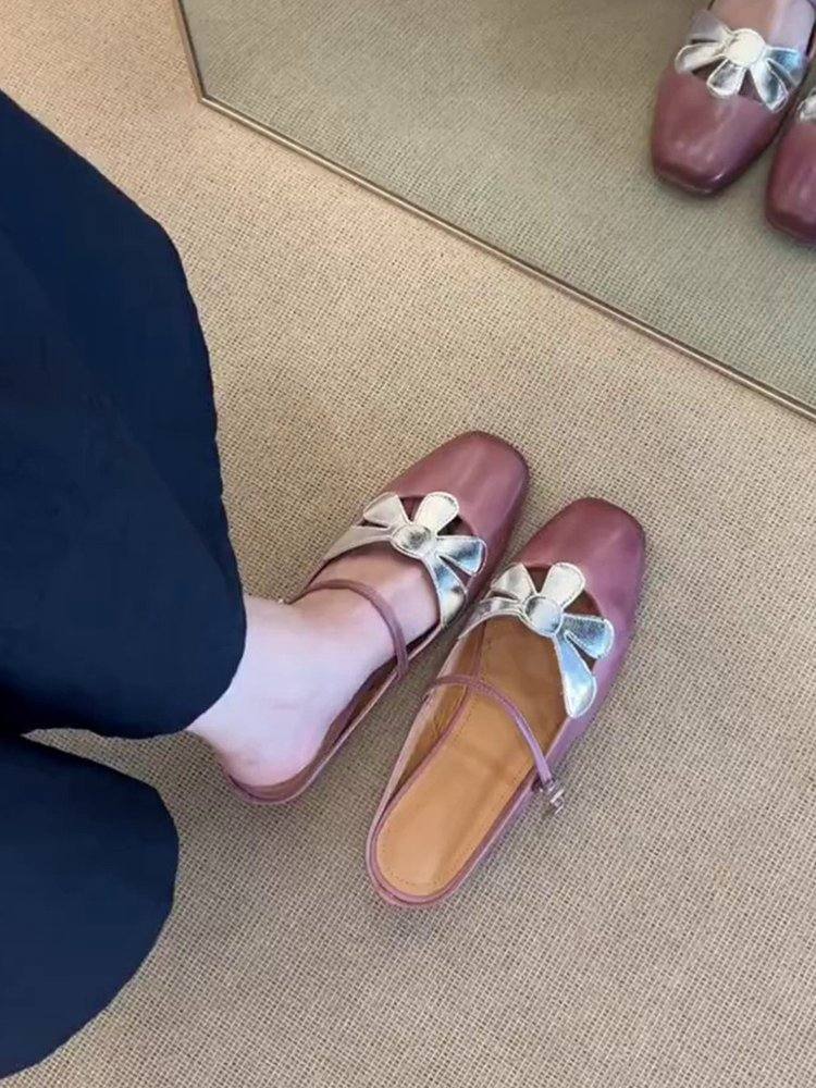Women's Summer Closed Toe Flat Mules, Slip-On Half Slippers For Outdoor Wear, Comfortable Vacation Casual Flat Shoes To Match Dresses