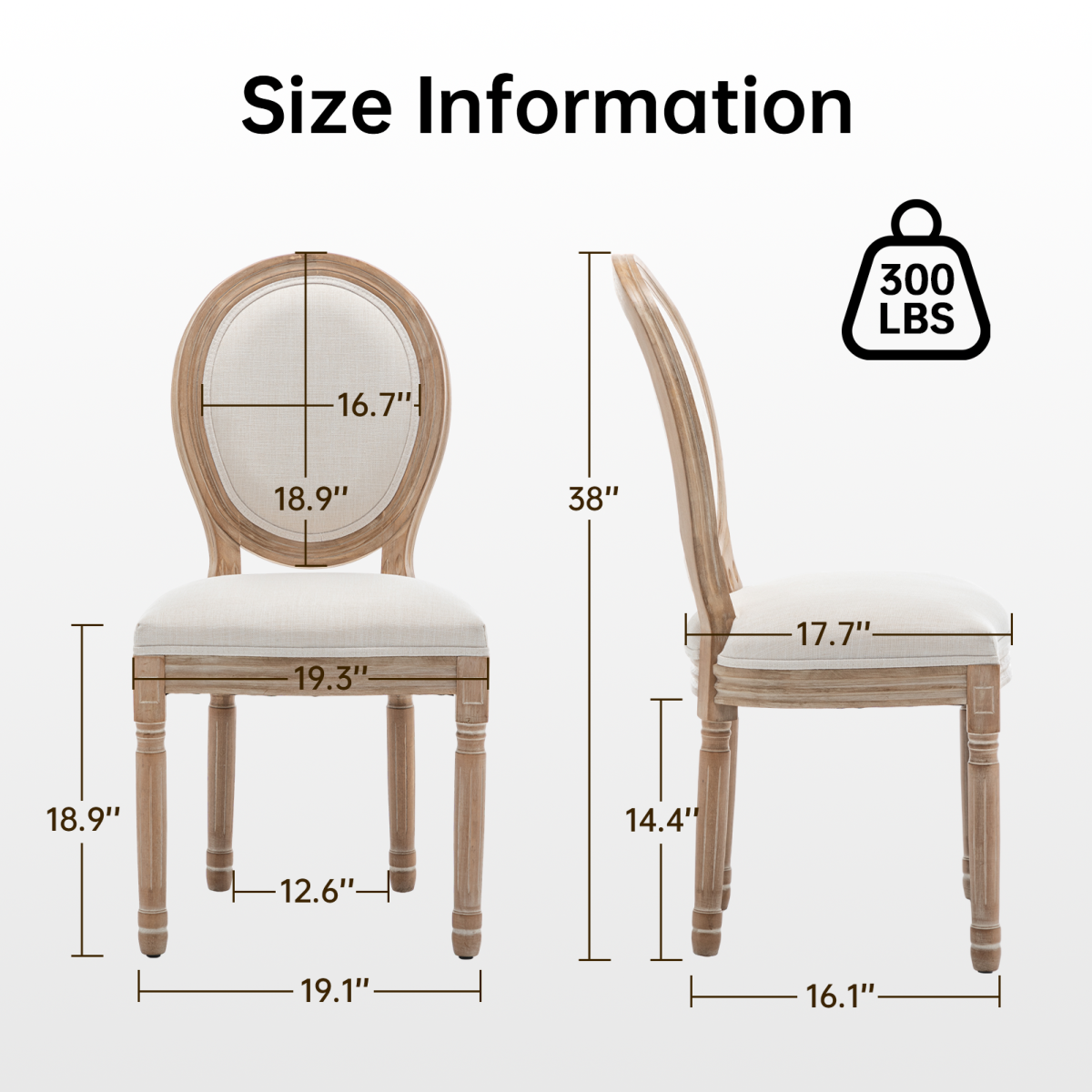 Farmhouse Solid Wood Frame Dining Chairs with Cushioned Linen Seat & Backrest for Kitchen, Dining Room, Living Room, Beige, Set of 2