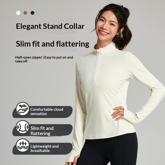 Cloud-feel Casual Jacket With A Half-zip Chic Quick-drying Stand-collar Fitness Top