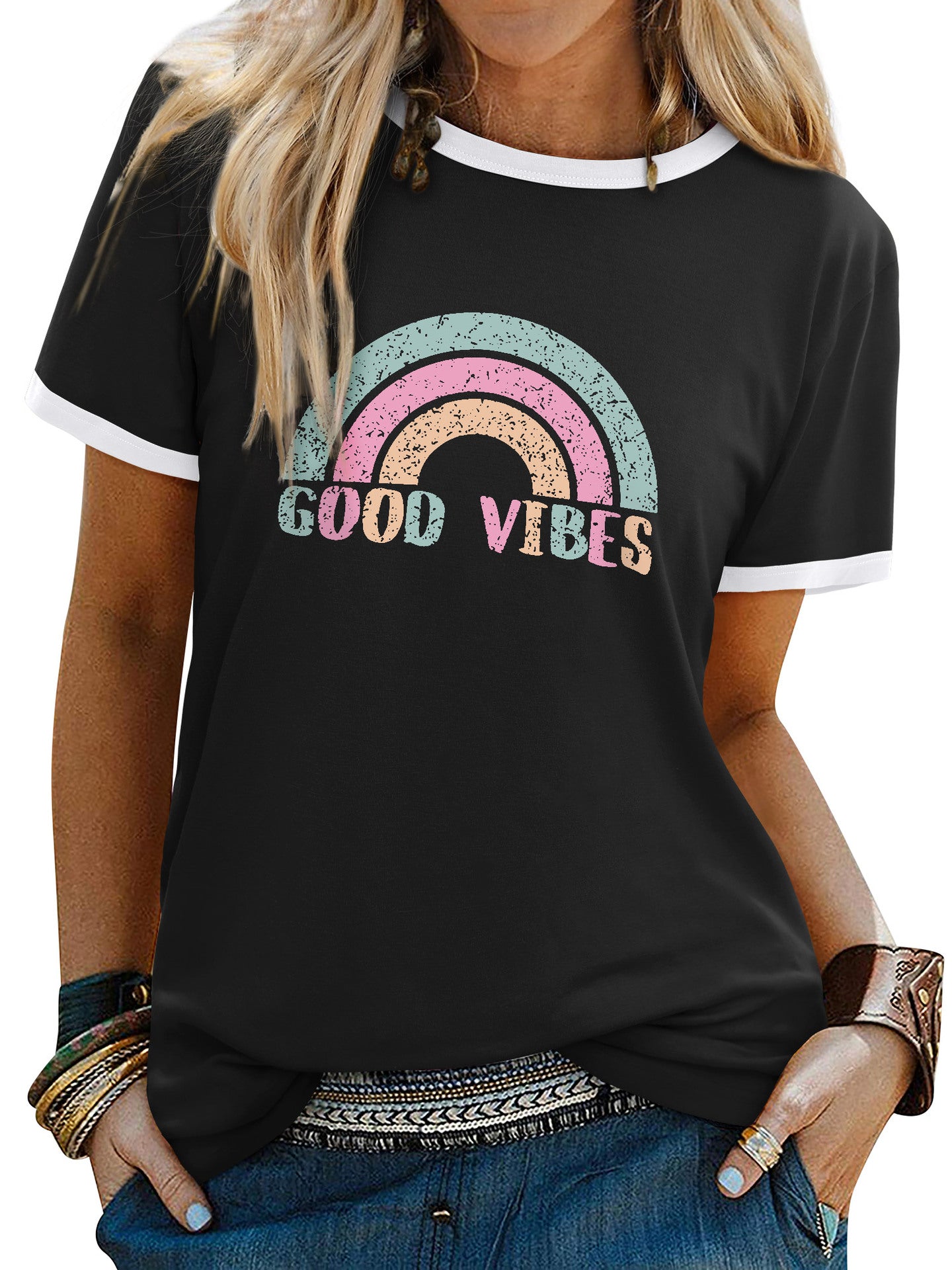 Womens Minimalist Printed Fashion Casual Short-sleeve