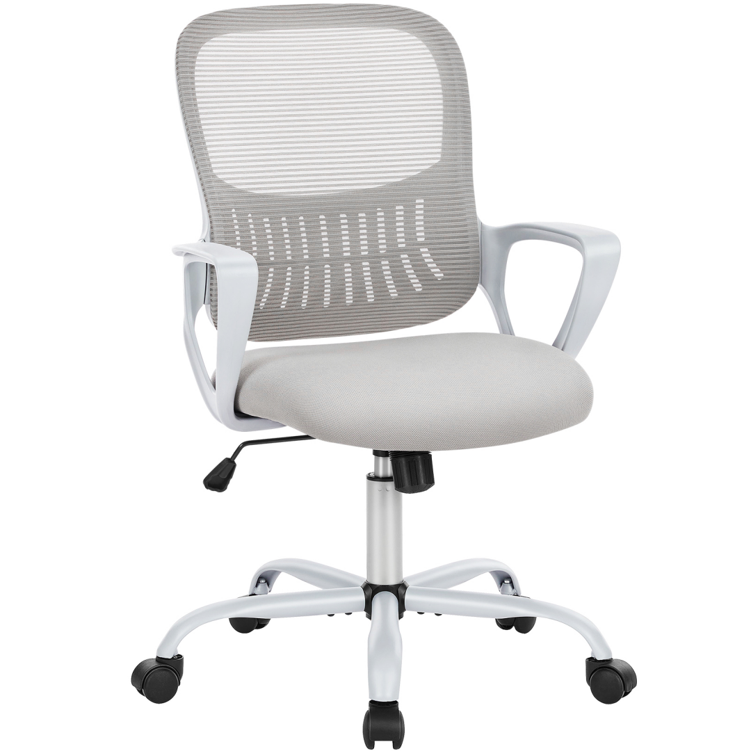 Home Office Computer Chair - Ergonomic Mid Back Desk With Lumbar Support And Rocking Mode, Height Adjustable With Fixed Armrest