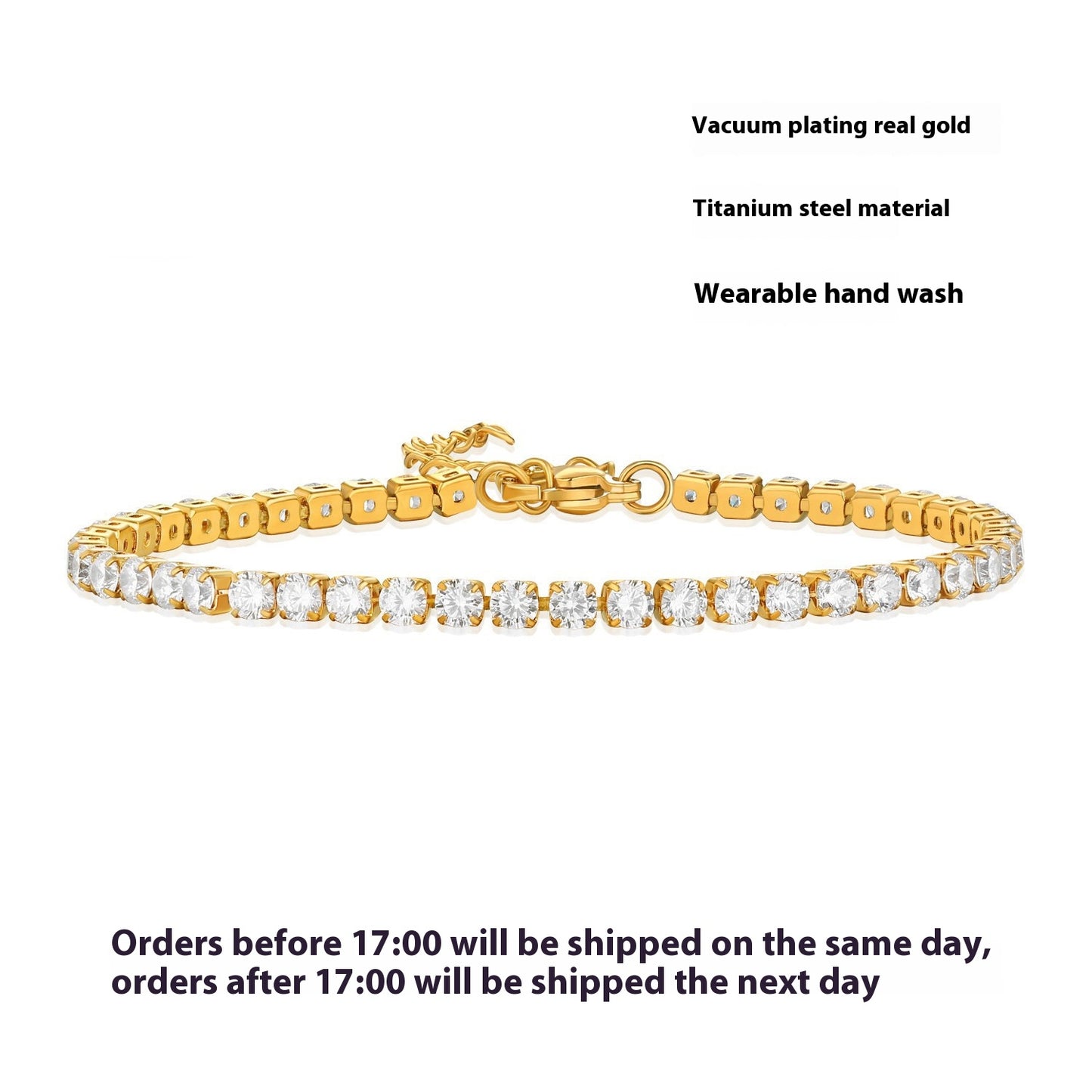 Stainless Steel Diamond Claw Chain K Gold Zircon Bracelet