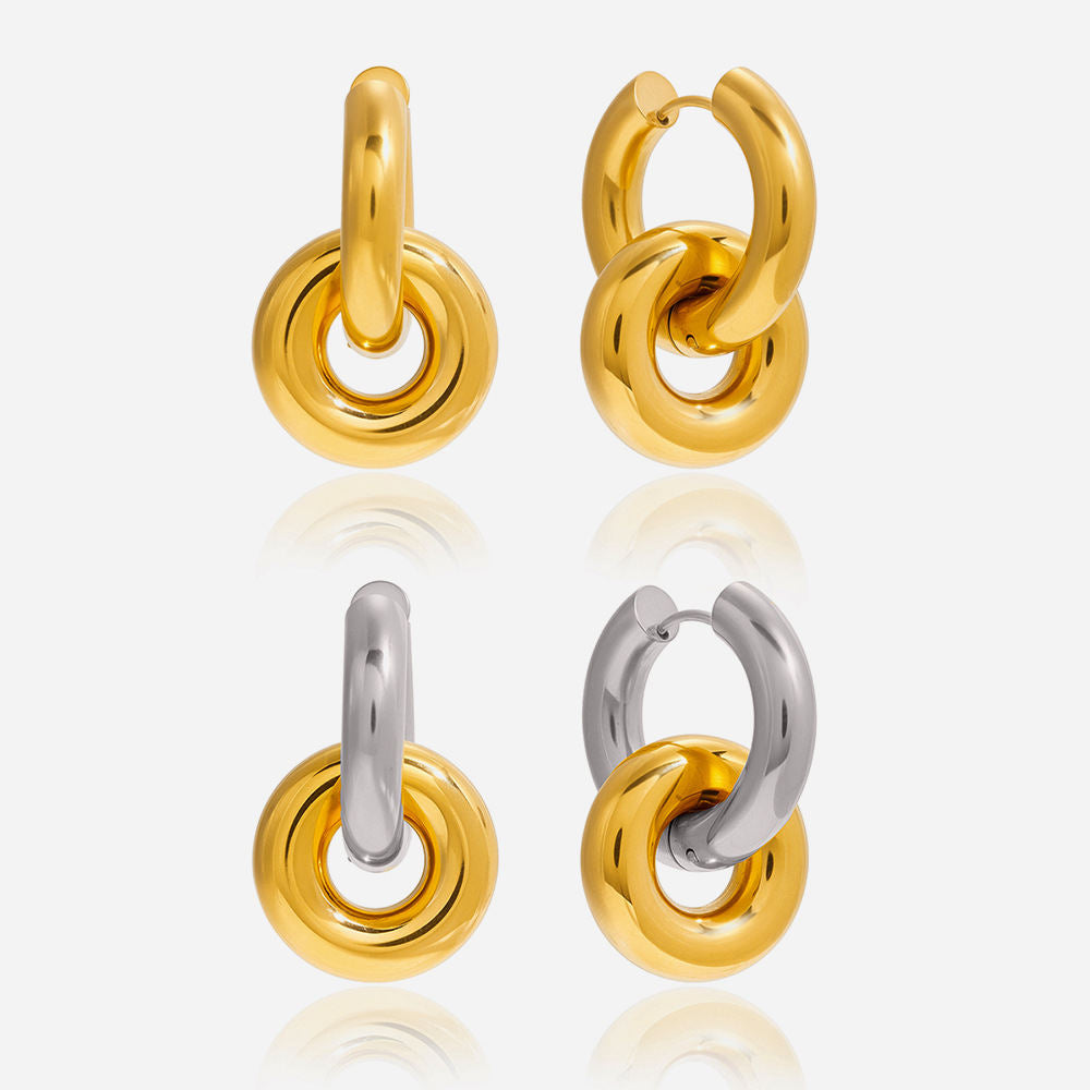 Stainless Steel Double-ring Earrings Light Luxury And High-end Autumnwinter Ear Accessories