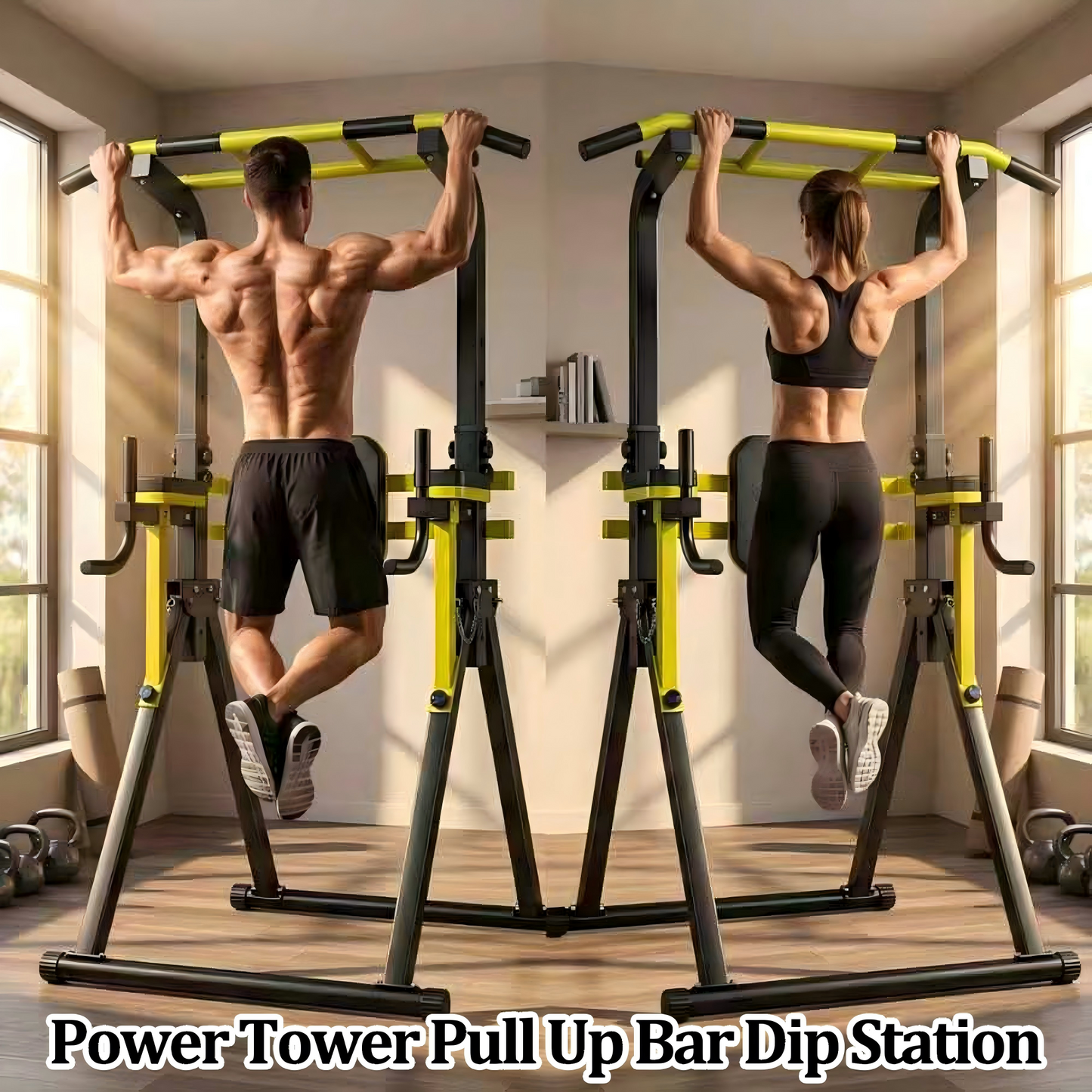 Power Tower Pull Up Bar Station, 10-Level Adjustable Height Dip Station, Heavy-duty Frame Structure,Multi-Functional Home Gym Strength Training Equipment