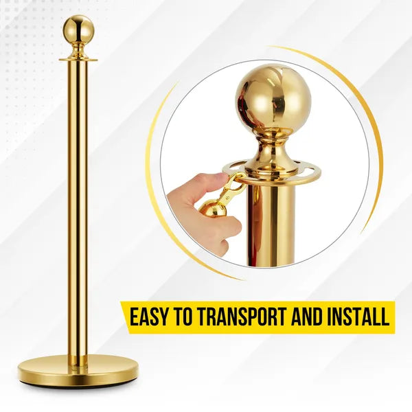 4 Pcs Stainless Steel Stanchion Post Queue, 5ft Red Velvet Rope Red Carpet Ropes And Poles Stanchions And Velvet Ropes Gold Stanchions With Red Rope Crowd Control Barriers For Party Supplies