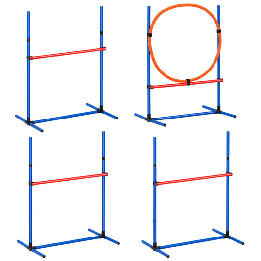 Dog Agility Training Equipment, 4 PCS Set - Adjustable High Hurdles And Jump Ring, Puppy Obstacle Course Jump Starter Kit With Poles Storage Bag For Backyard, Indoor, Outdoor