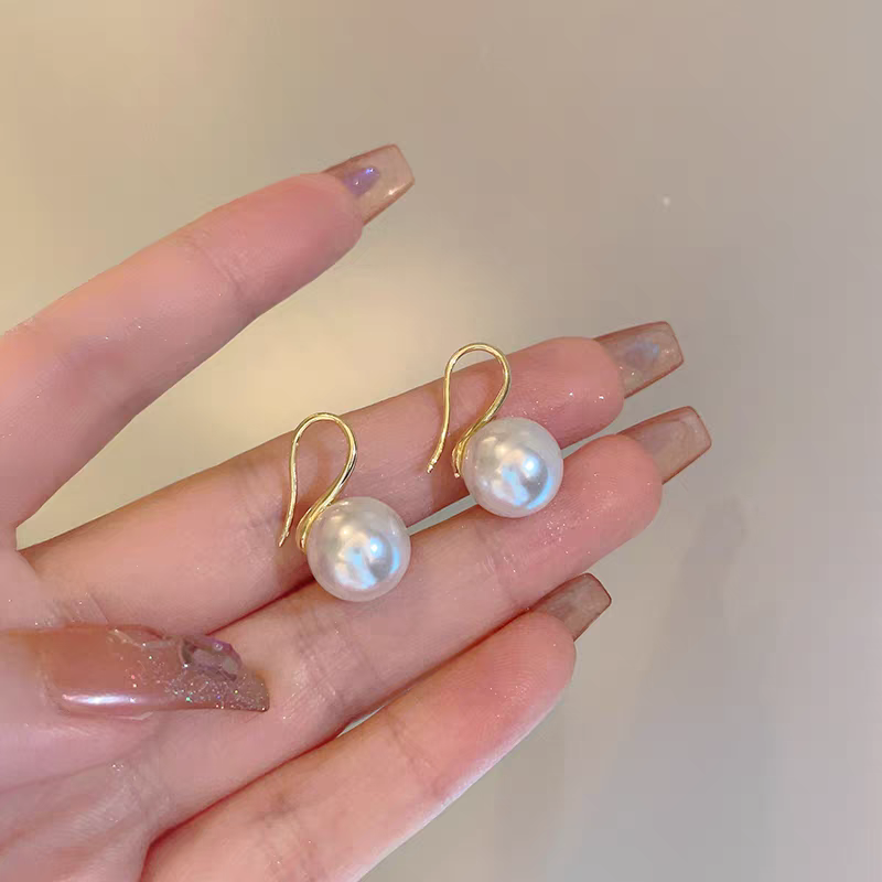 1 Pair S925 Sterling Silver High Heel Hook Large Shell Pearl Drop Earrings, Elegant & Versatile, Perfect For Daily, Party & Dating, Ideal Valentine's Gift