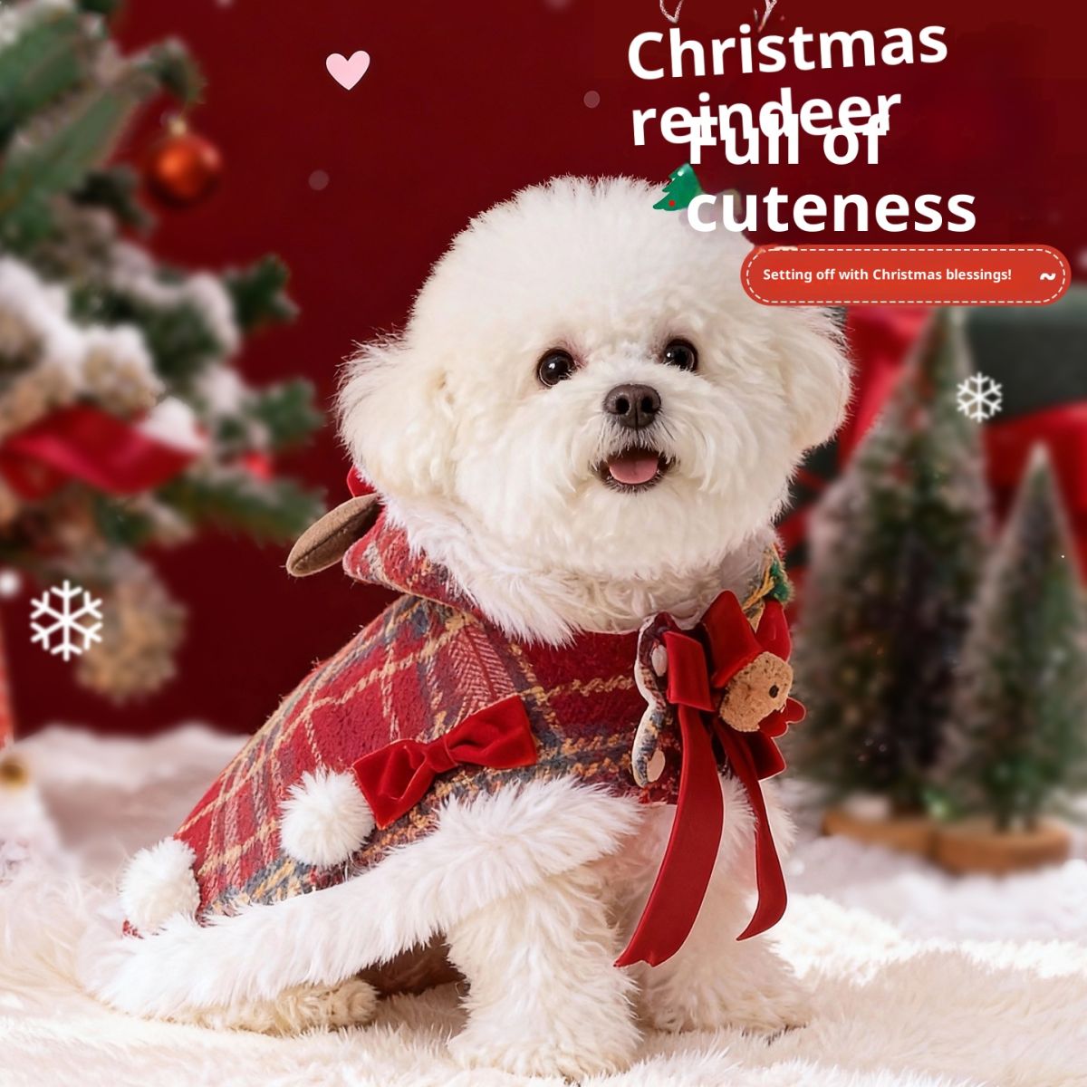 Plaid Christmas Pet Cloak With Fleece Lining