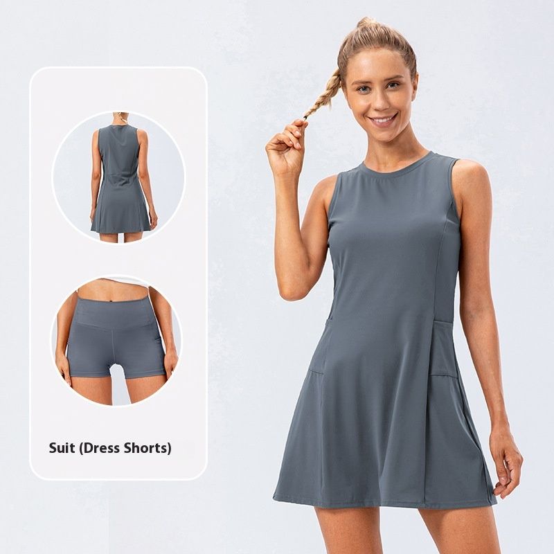 One-piece Tennis Skirt Yoga Fitness Brocade Nude Feel Breathable Safety Leisure Golf Short Skirt Two-piece Suit