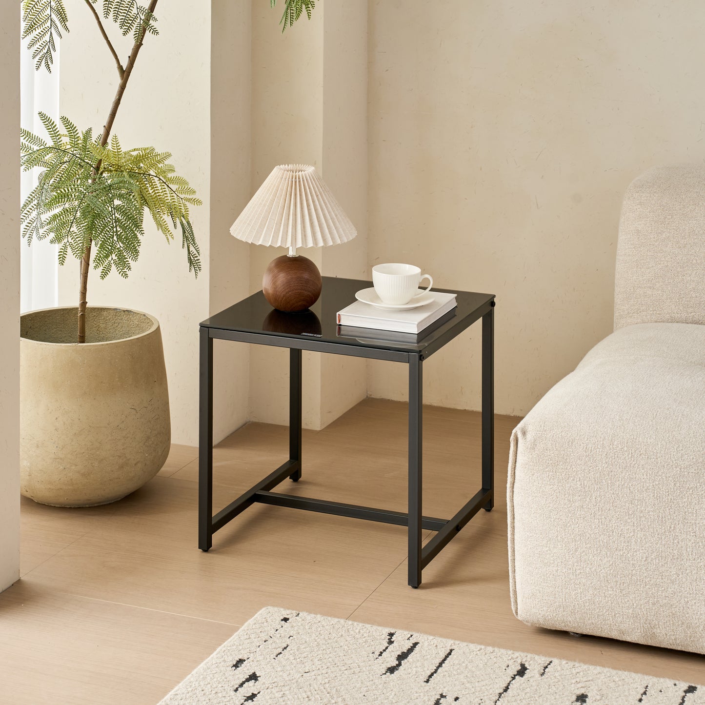 Black Glass Night Stand,MDF SideTable, Small Tea Table, Sofa Table With Metal Leg